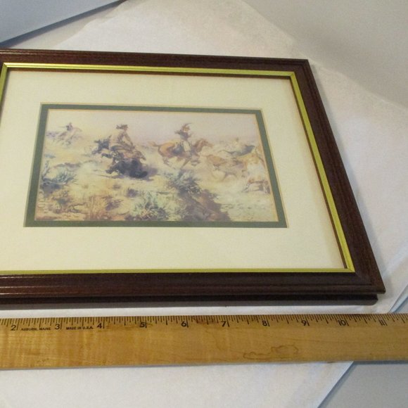 Lot of 2 C M Russell Framed Art Prints Old West Cowboys Horses - Picture 3 of 12